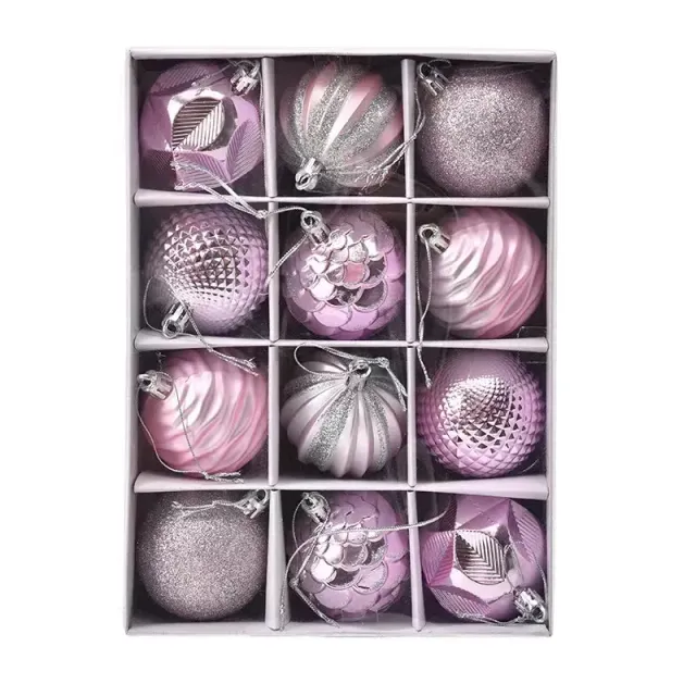 Set of beautiful Christmas ornaments in the shape of a ball and fine decoration - 12 pcs