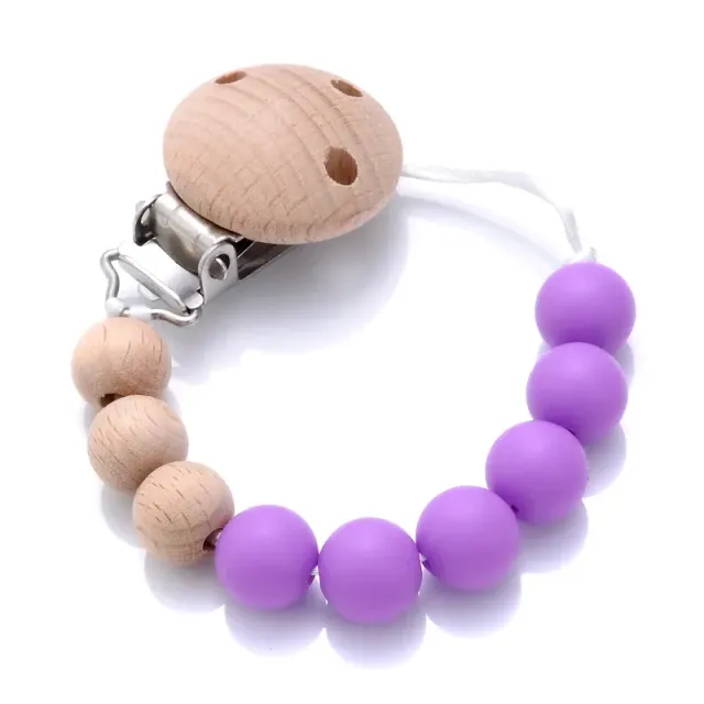 Wooden pacifier clip with silicone bite and round beads