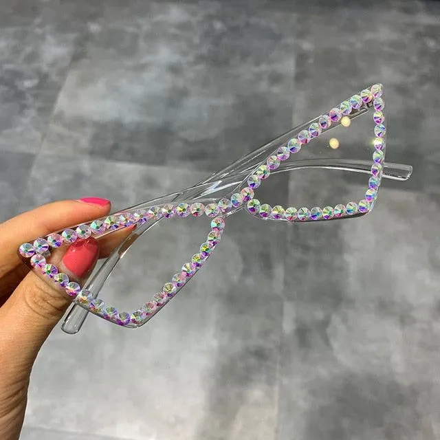 SEXY SUNGLASSES WITH CAT EYES AND RHINESTONES