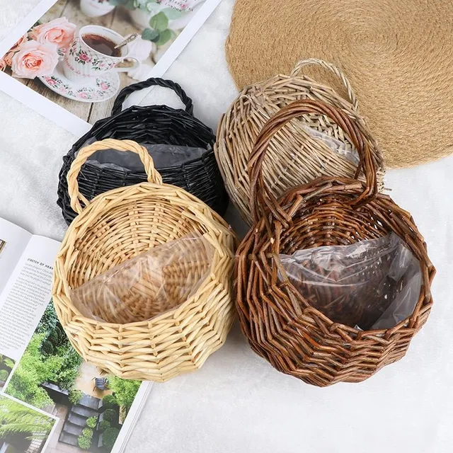 Hanging wicker retro flower basket