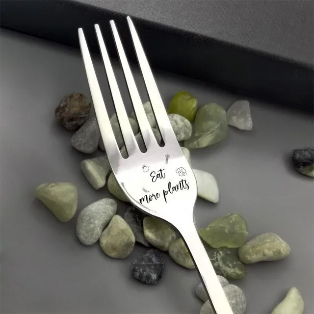 Stainless steel fork with inscription