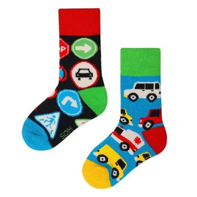 Baby color socks with cute cartoons - medium-high cotton socks