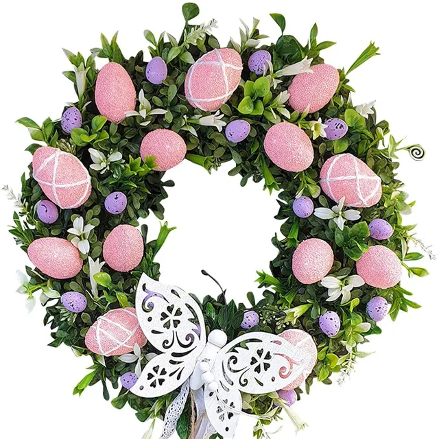 Decorative Easter wreath on the door Bunny