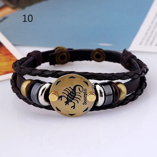 Unisex leather bracelet with zodiac sign