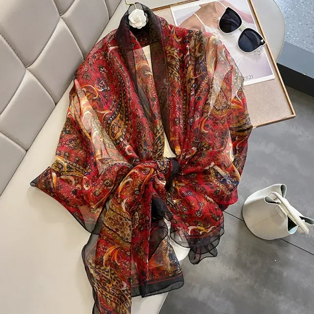 Silk scarf for women with luxury print, long and in many colour variations