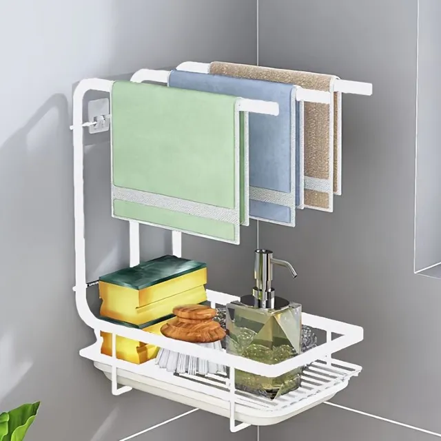 Drip tray for kitchen sponges and cloths, stainless steel, wall-mounted