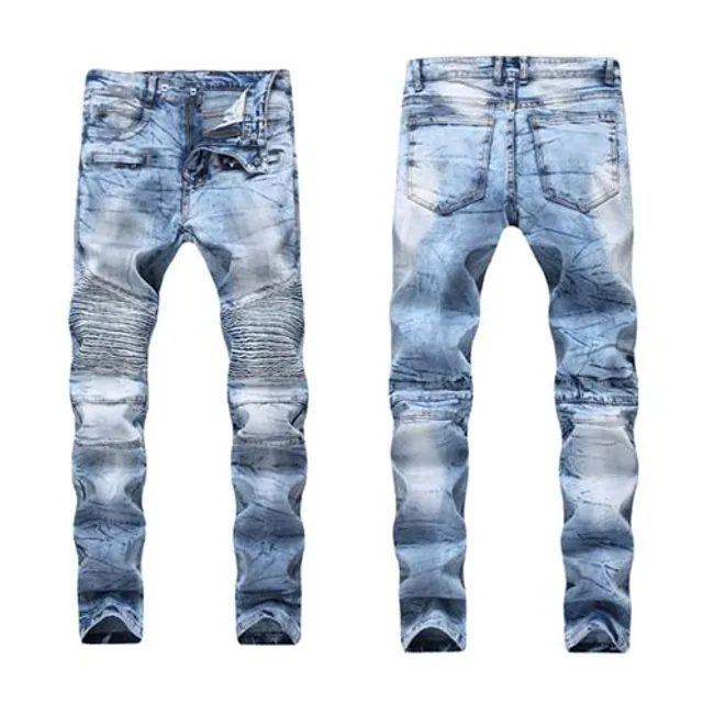 Pánské módní džíny Slim Fit Elastic Ripped Jeans Light blue 1023 33