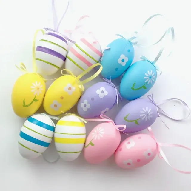 Sada 12 farebných plastových veľkonočných vajec pre zavesenie