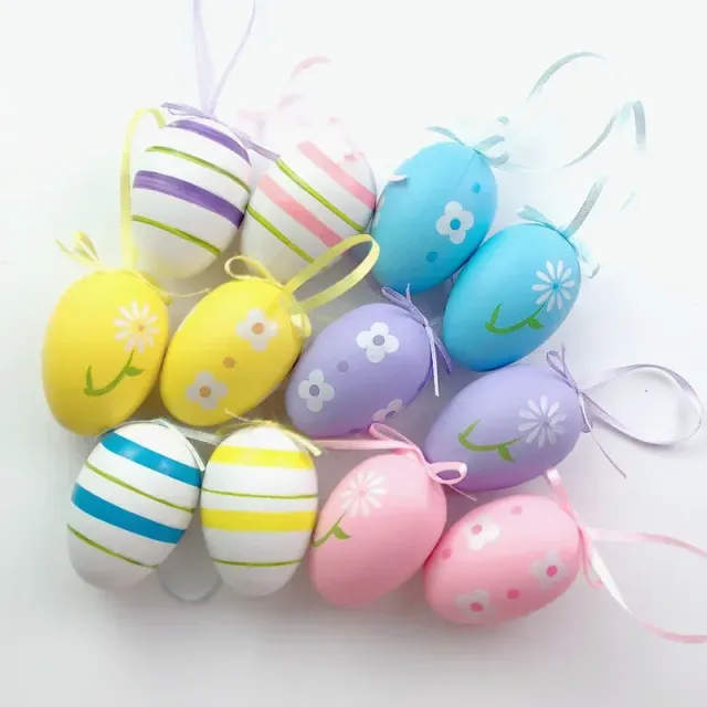 Set of 12 color plastic Easter eggs for hanging