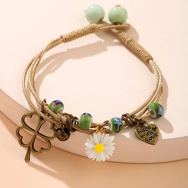 1 pc of girls layered string bracelet, heart and flower etc. pendant beautiful handmade retrace supplement