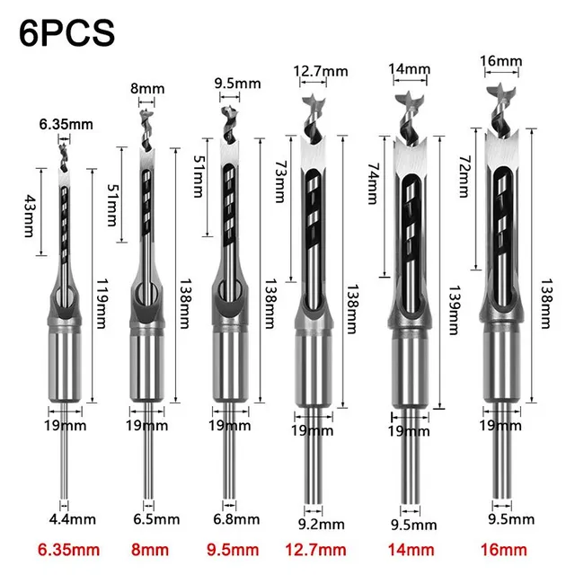 4/6ks HSS twist Square vŕtačky pre otvory auger mortising Chisel rozšírené pílové nástroje pre prácu s drevom