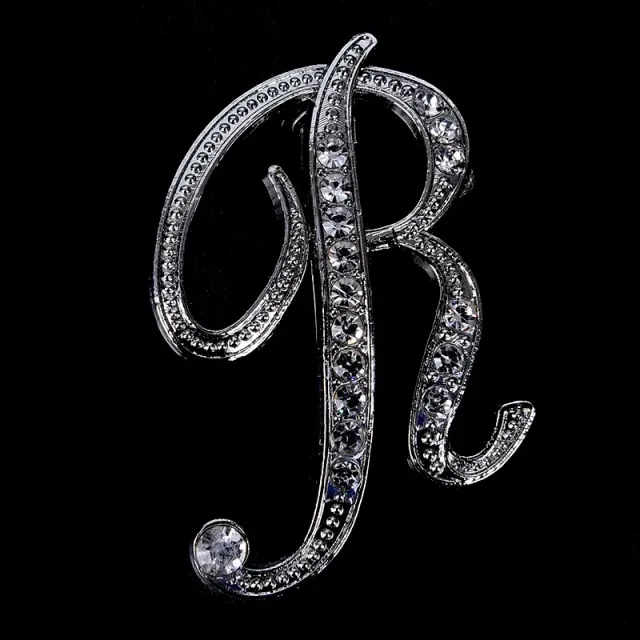 Luxurious women's brooch clip with English letter A-Z made of crystals and rhinestones