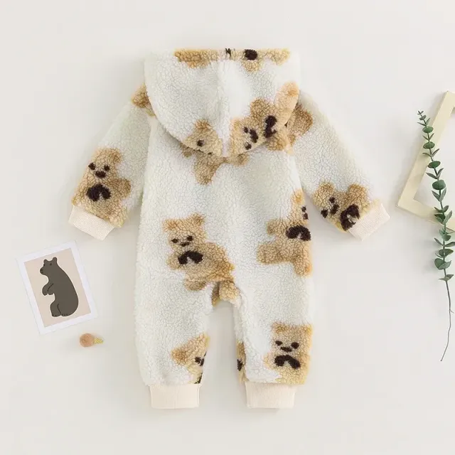Children's unisex teddy-hot overall with hood and teddy bear in cartoon style for boys and girls in autumn and winter