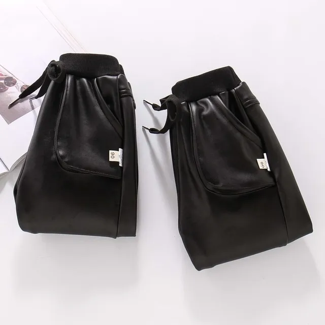 Children's leather pants with drawstring