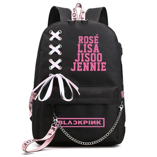 School bag with stylish lace on top pocket - Blackpink