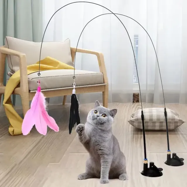 Interaktivní hračka pro kočky s peřím na tyči