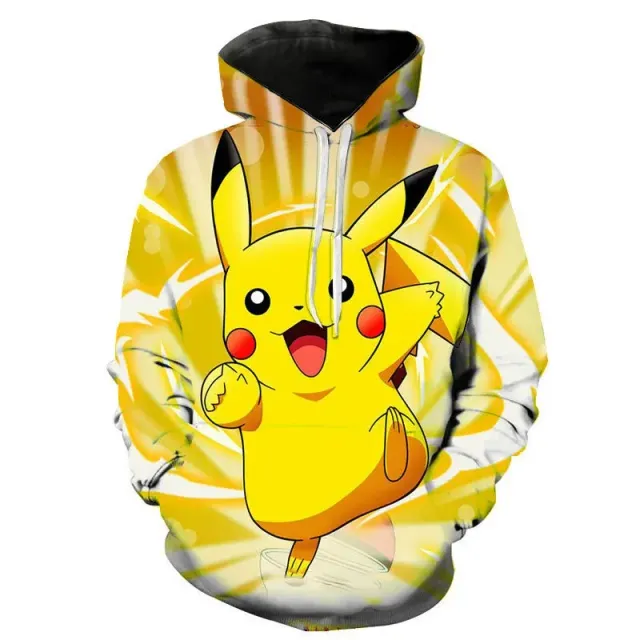 Sweat à capuche unisexe élégant avec imprimé kangourou et Pokémon Pikachu