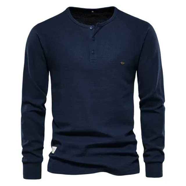 Strick Herren Henley Shirt mit langen Ärmeln - Grundlegendes atmungsaktives Herrenoberteil, neue einfarbige Shirts für den Herbst