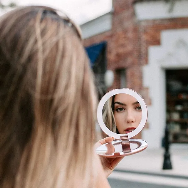 Cosmetic folding LED pocket mirror