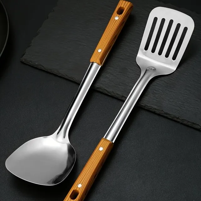 Kitchen utensils set made of stainless steel - burn and perforated spatula