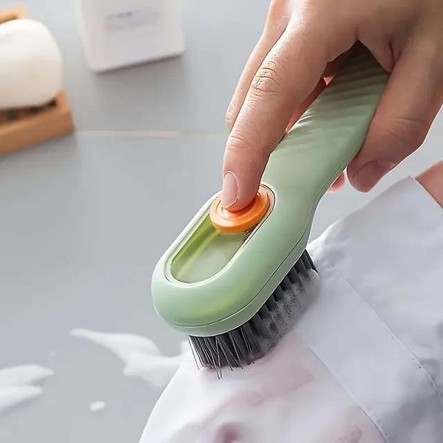 Brosse 2 en 1 pour chaussures et linge avec distributeur de détergent intégré - sans électricité