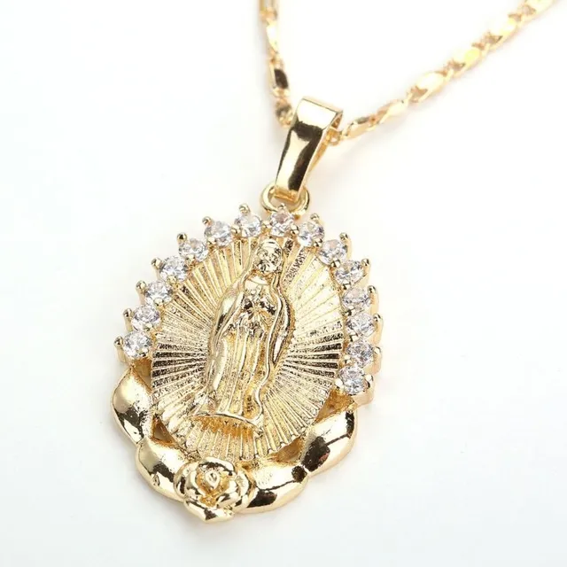 Zircon necklace with pendant of Virgin Mary