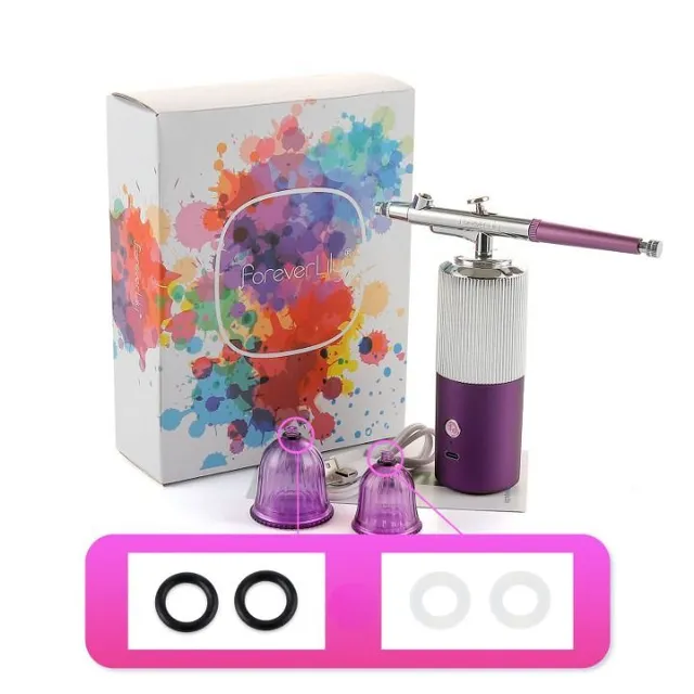 Spray compressor kit with air pump and oxygen injector, for painting, coloring, nail art, tattooing, confectionery, nano mist and spraying