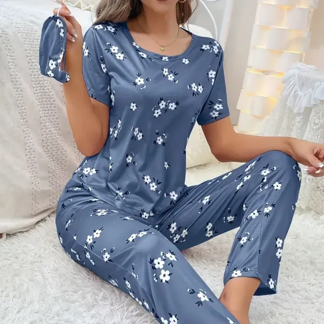 Pyjama ample pour femme avec imprimé floral, à manches courtes et jambes - Ensemble pour dormir et se détendre