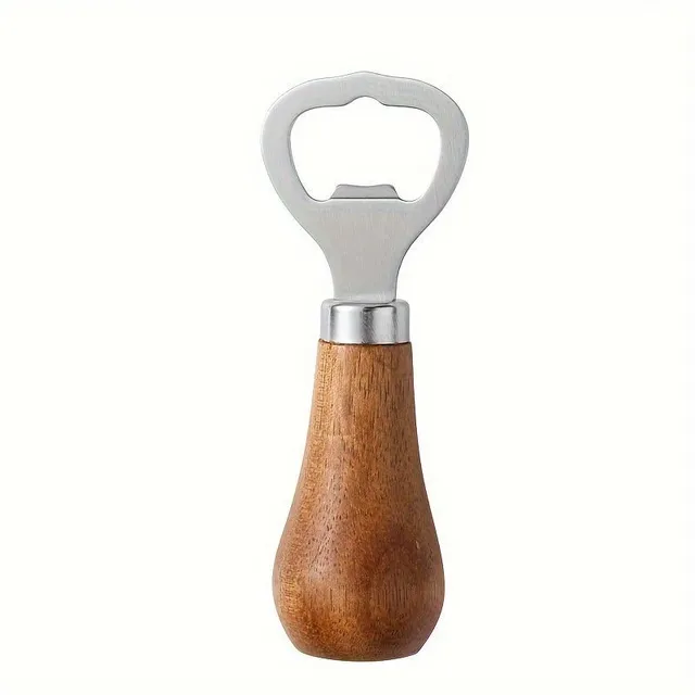 Beer opener with wooden handle