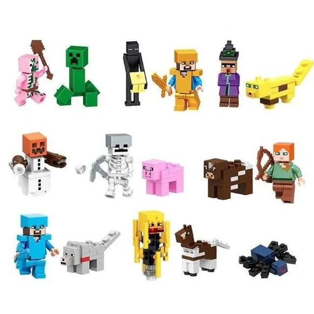 16 pieces. Minecraft Mini Figures Creeper, Ocelt, Wolf etc.