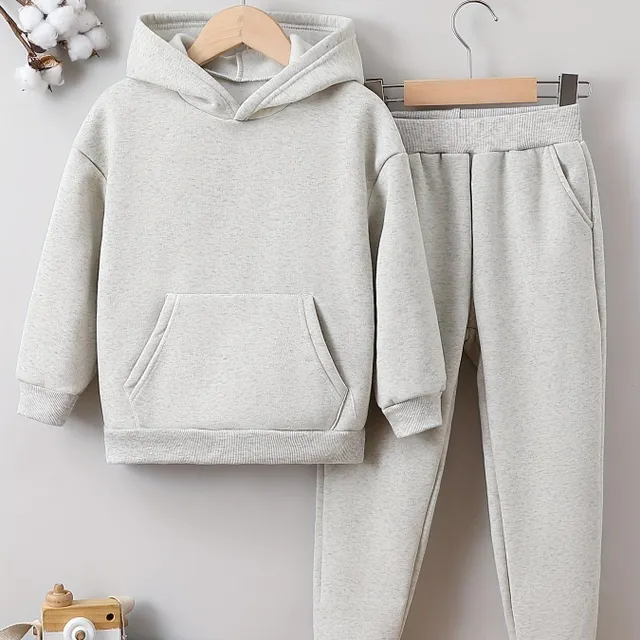 Girl's warm sports kit with fleece - hoodie and leggings - autumn and winter clothes for leisure