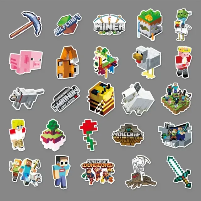 50 pcs stylish stickers with random motifs of the popular Minecraft game