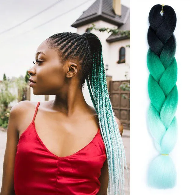 Multicoloured kanekalon hair in braids - multiple colours