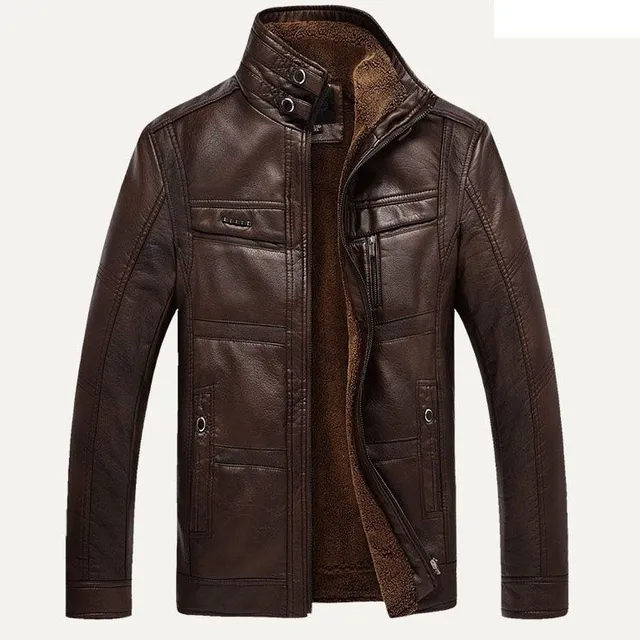 Men's Winter Leather Jacket George xxxl drak-brown