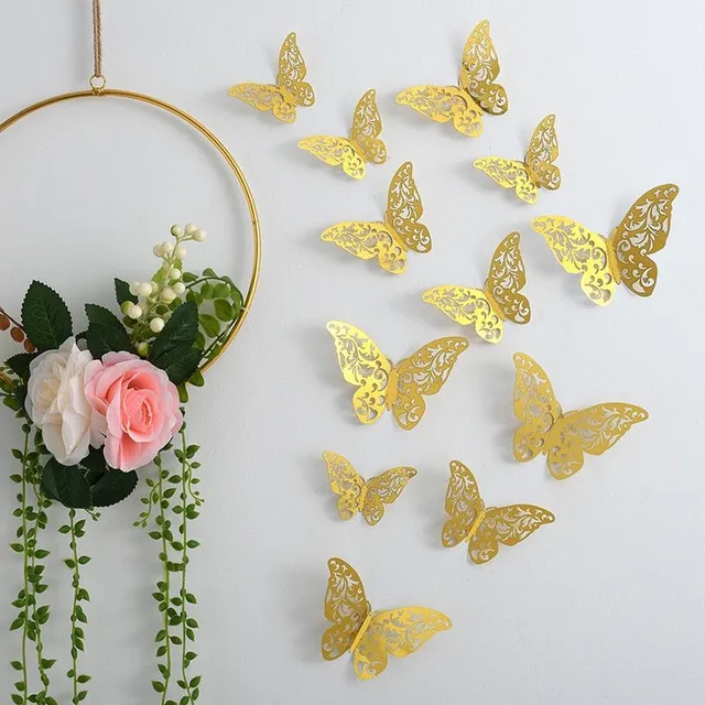 Set of 3D adhesive butterfly stickers on the wall - different colors