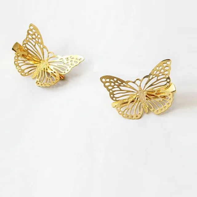 Gold hair clips with butterflies - 6 pcs