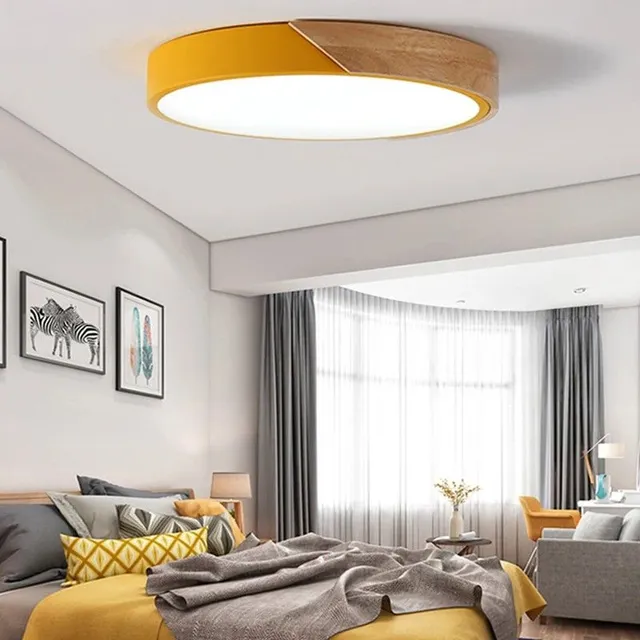 LED ceiling lamp with wooden element 36 W hot white Circle ceiling lighting Modern round LED panel 40 x 5 cm