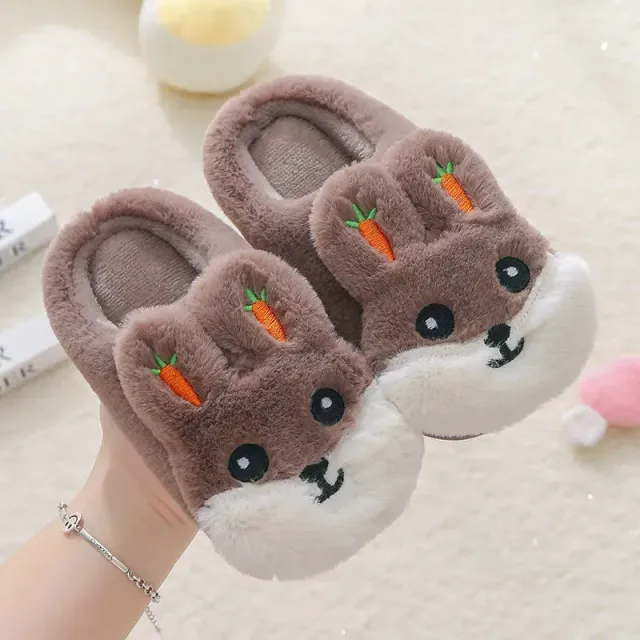 Children's winter home slippers with rabbit motif and impenetrable sole for girls and boys