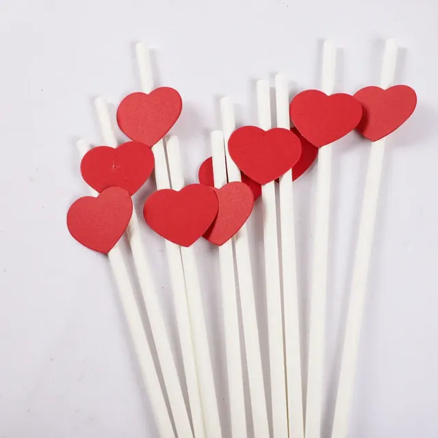 20 bucăți paie de hârtie pentru petrecere de Valentine's Day decorate cu inimioare