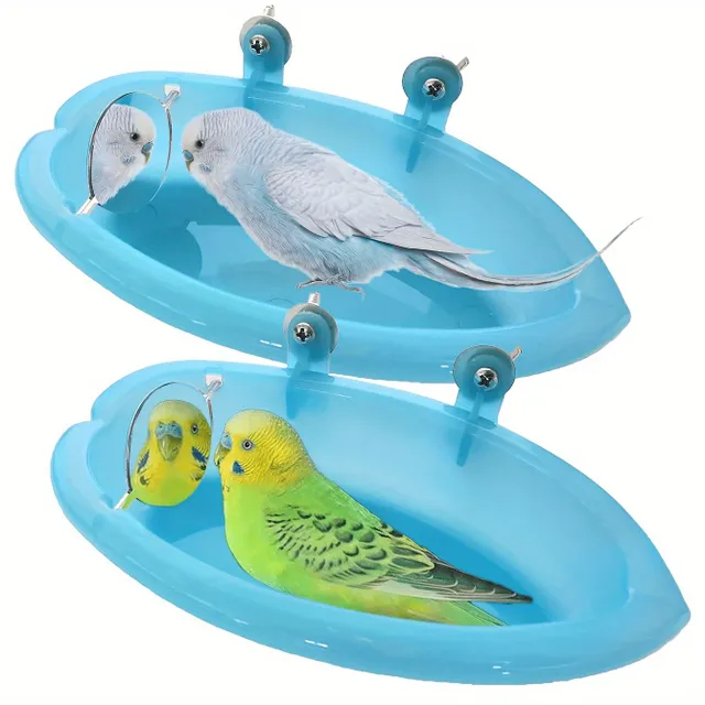 Bird bath with mirror - portable plastic bath for birds, shower for birds, bath accessories