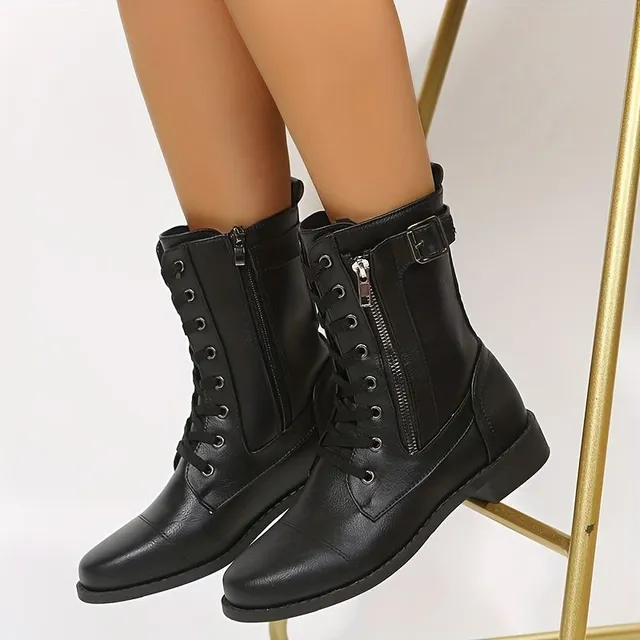 Women's low-heeled motorcycle boots and anti-slip sole