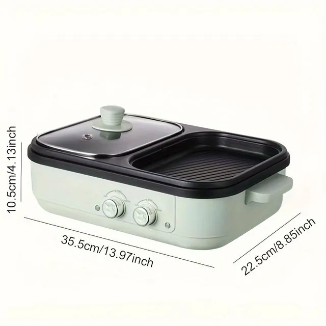 2v1 electric grill and fondue pot, small 1300W for 1-3 persons, non-stick pan - EU plug