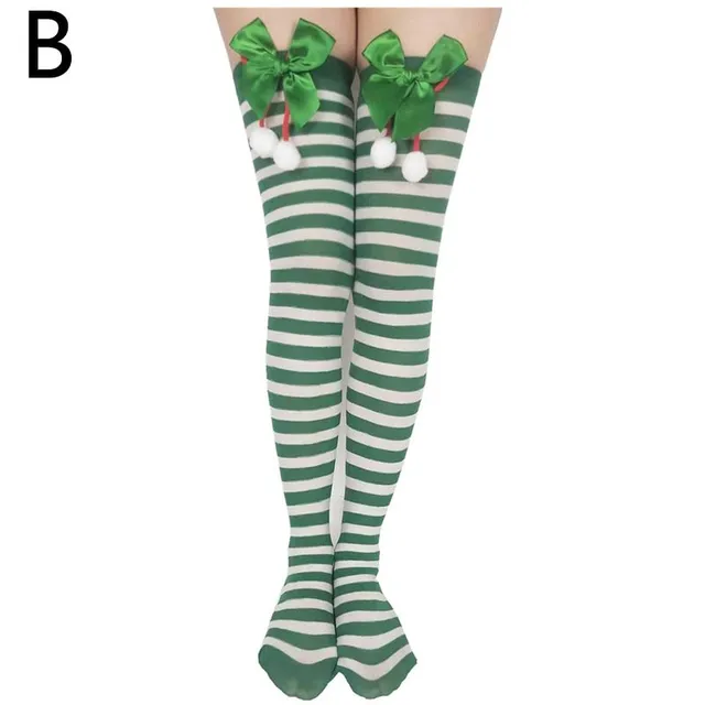 Women's Christmas striped stockings with bow