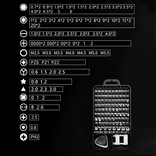 Tools for repairing electronics 115-piece set of miniature screwdrivers - watch, mobile phone, dismantle repairs