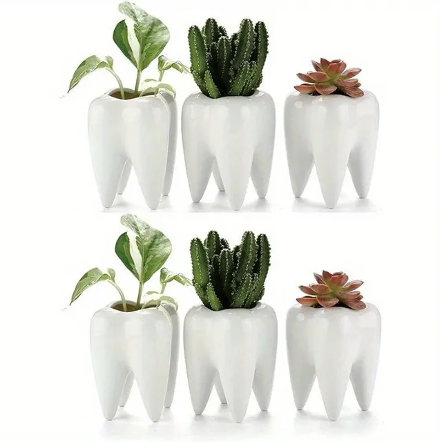 1 piece pot in the shape of teeth, small cute floral and plant container, mini ceramic flower pot, creative pencil holder