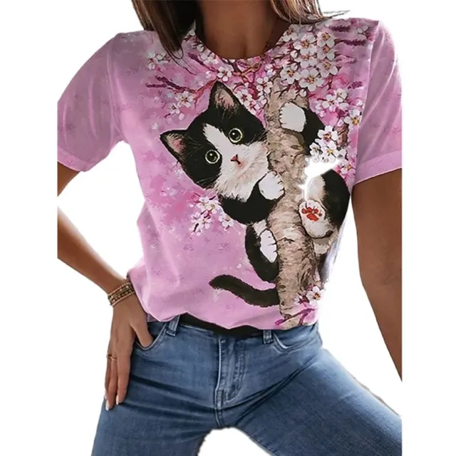 Luxury ladies short sleeve T-shirt made of highly comfortable material with Desmond cat print