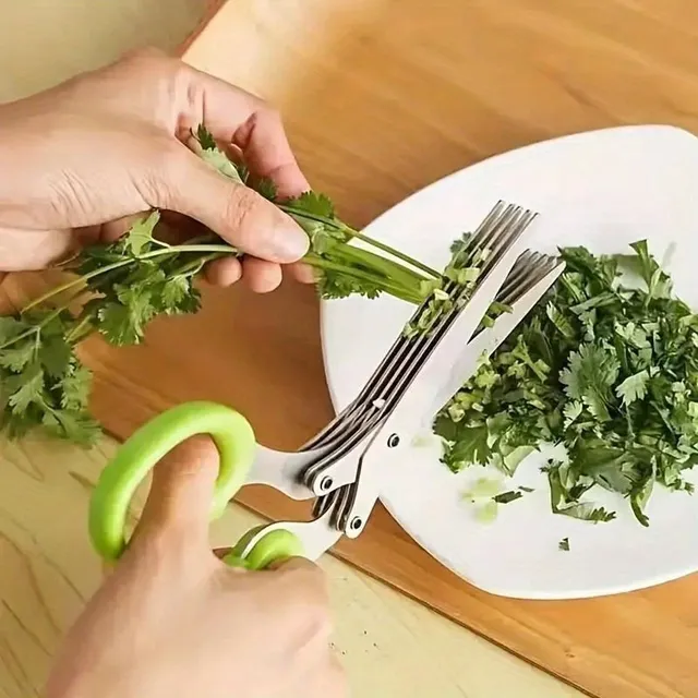 Herb scissors with 5 blades - multifunctional kitchen scissors for vegetables, algae and spices