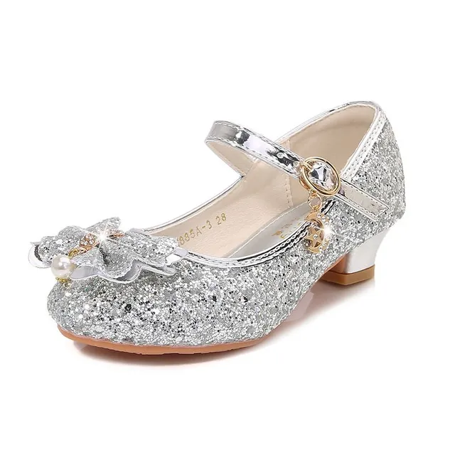 Sandals for girls with glitter and bow, glittery party shoes with high heel - wedding and birthday party shoes