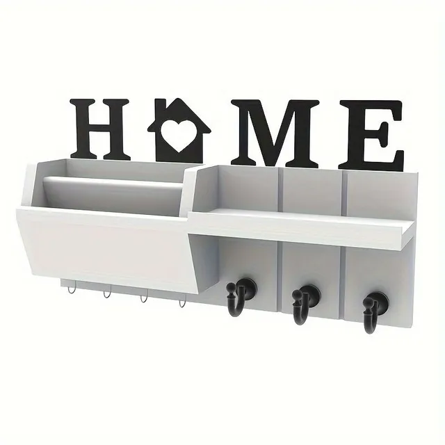 Wall mounted mail organiser with hooks