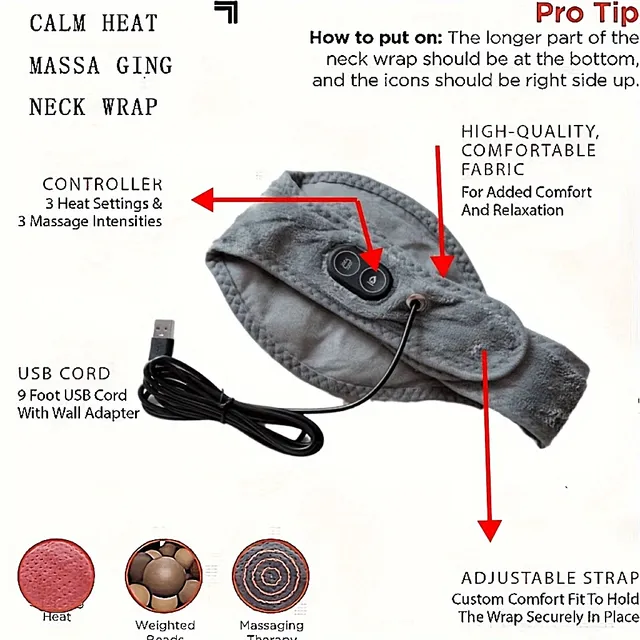 Massage neck collar 2v1: With heating and vibrations, for pain relief and relaxation